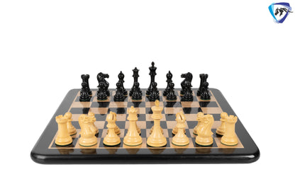 4.1" Staunton Chess Pieces Set Ebony wood - ENGLISH CLUB SERIES  Weighted +19" Ebony wood Chess Board + Storage Box