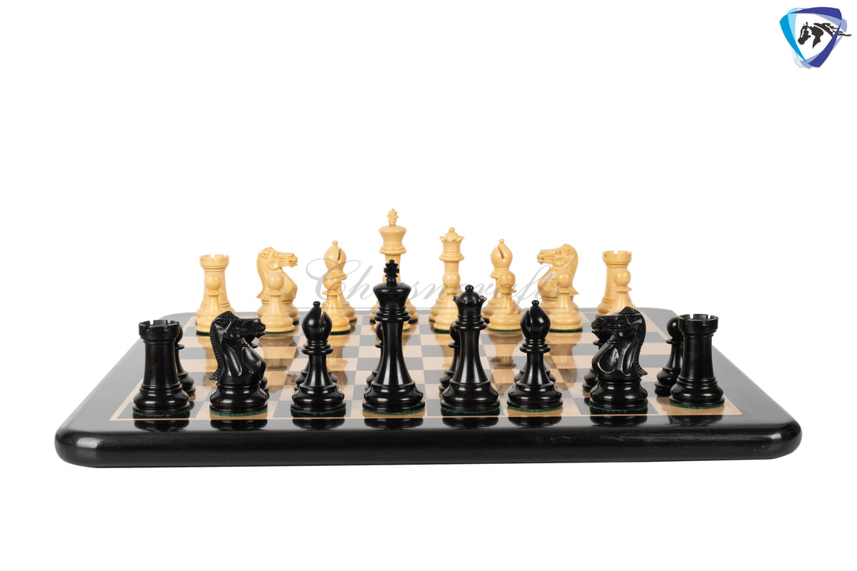 4.1" Staunton Chess Pieces Set Ebony wood - ENGLISH CLUB SERIES  Weighted +19" Ebony wood Chess Board + Storage Box