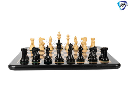 4.1" Staunton Chess Pieces Set Ebony wood - ENGLISH CLUB SERIES  Weighted +19" Ebony wood Chess Board + Storage Box