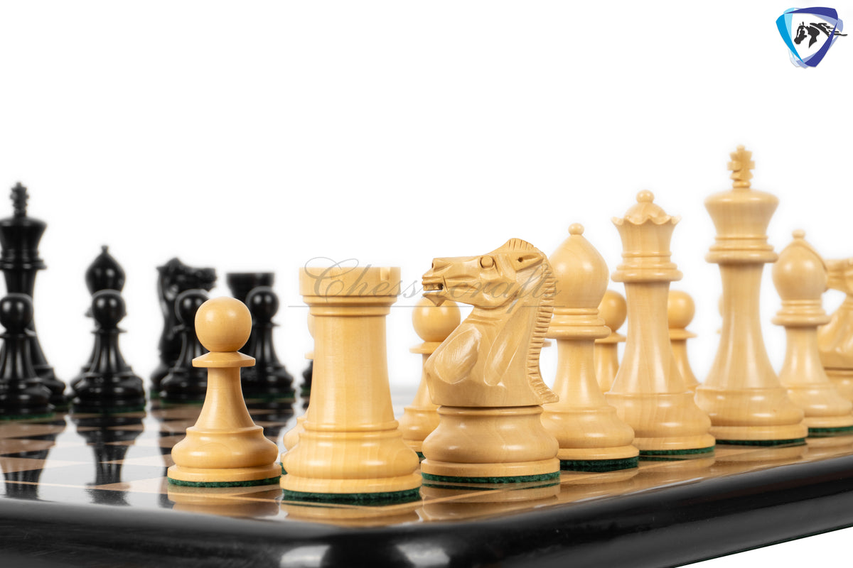 4.1" Staunton Chess Pieces Set Ebony wood - ENGLISH CLUB SERIES  Weighted +19" Ebony wood Chess Board + Storage Box