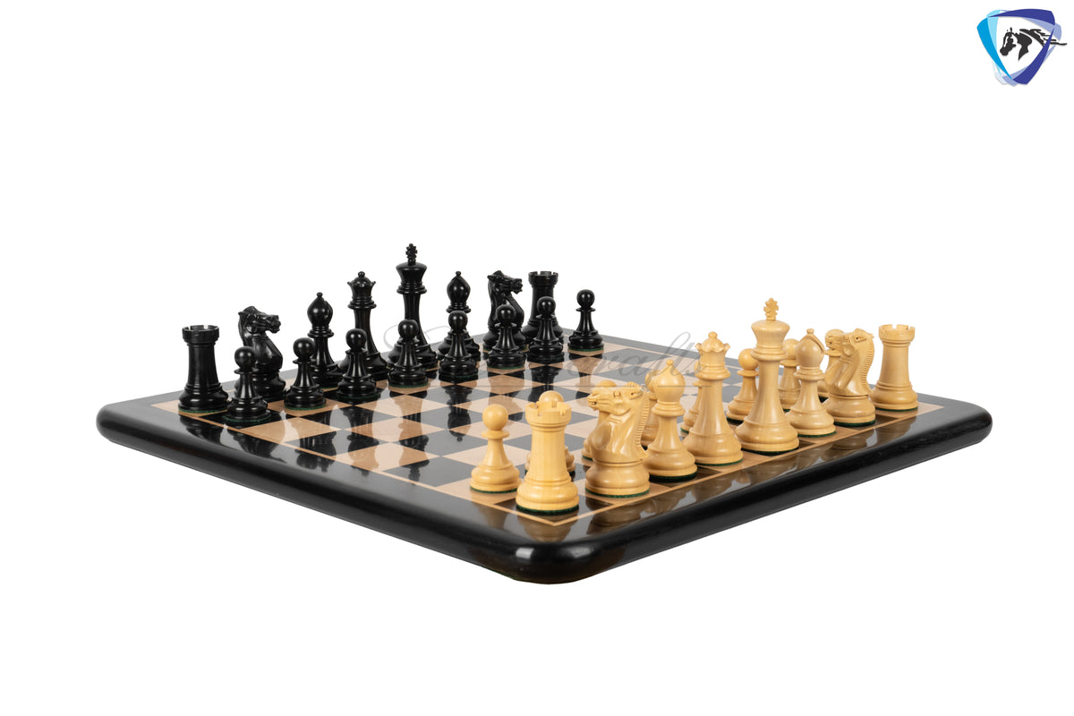 4.1" Staunton Chess Pieces Set Ebony wood - ENGLISH CLUB SERIES  Weighted +19" Ebony wood Chess Board + Storage Box