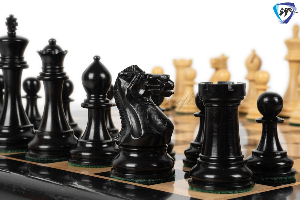 4.1" Staunton Chess Pieces Set Ebony wood - ENGLISH CLUB SERIES  Weighted +19" Ebony wood Chess Board + Storage Box