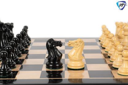 4.1" Staunton Chess Pieces Set Ebony wood - ENGLISH CLUB SERIES  Weighted +19" Ebony wood Chess Board + Storage Box