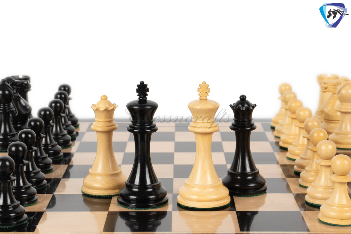 4.1" Staunton Chess Pieces Set Ebony wood - ENGLISH CLUB SERIES  Weighted +19" Ebony wood Chess Board + Storage Box