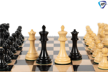 4.1" Staunton Chess Pieces Set Ebony wood - ENGLISH CLUB SERIES  Weighted +19" Ebony wood Chess Board + Storage Box