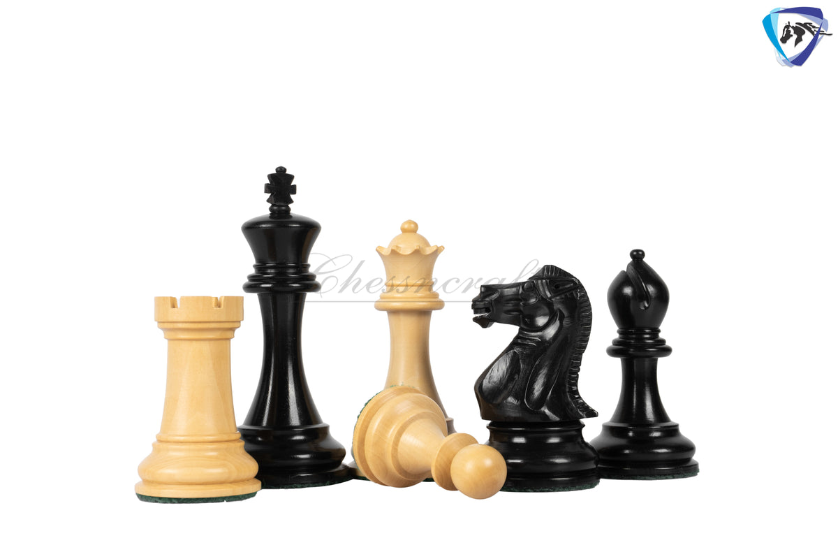 4.1" Staunton Chess Pieces Set Ebony wood - ENGLISH CLUB SERIES  Weighted +19" Ebony wood Chess Board + Storage Box