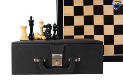 4.1" Staunton Chess Pieces Set Ebony wood - ENGLISH CLUB SERIES  Weighted +19" Ebony wood Chess Board + Storage Box