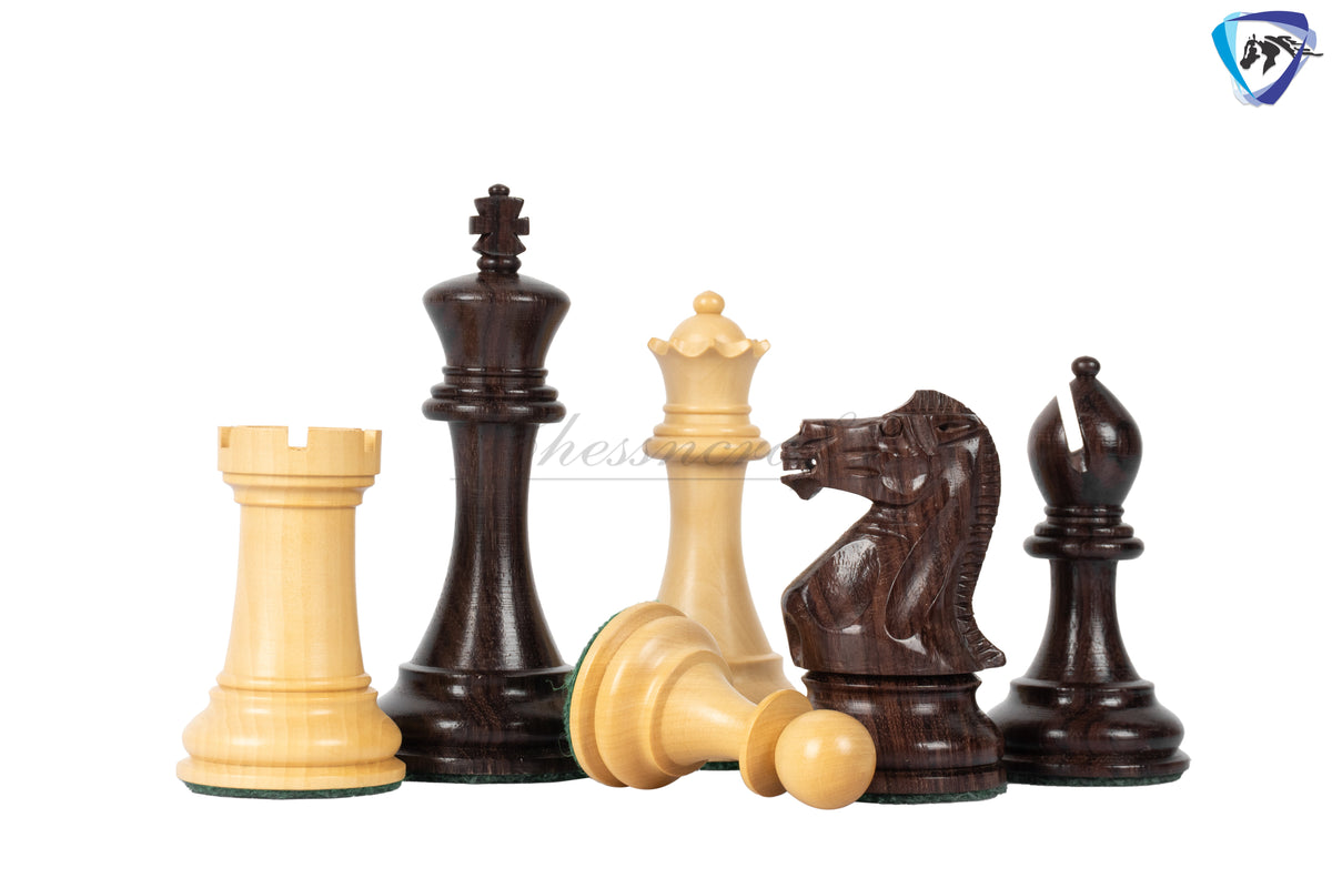 4.1" Staunton Chess Pieces Set Rosewood & Boxwood- ENGLISH CLUB SERIES  Weighted w/ 2 Extra queens- 4Q