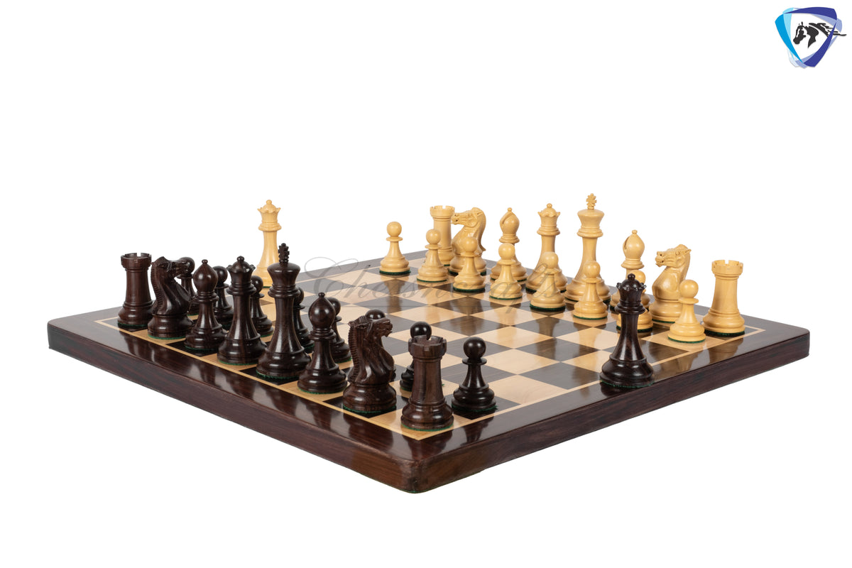 4.1" Staunton Chess Pieces Set Rosewood & Boxwood- ENGLISH CLUB SERIES  Weighted w/ 2 Extra queens- 4Q