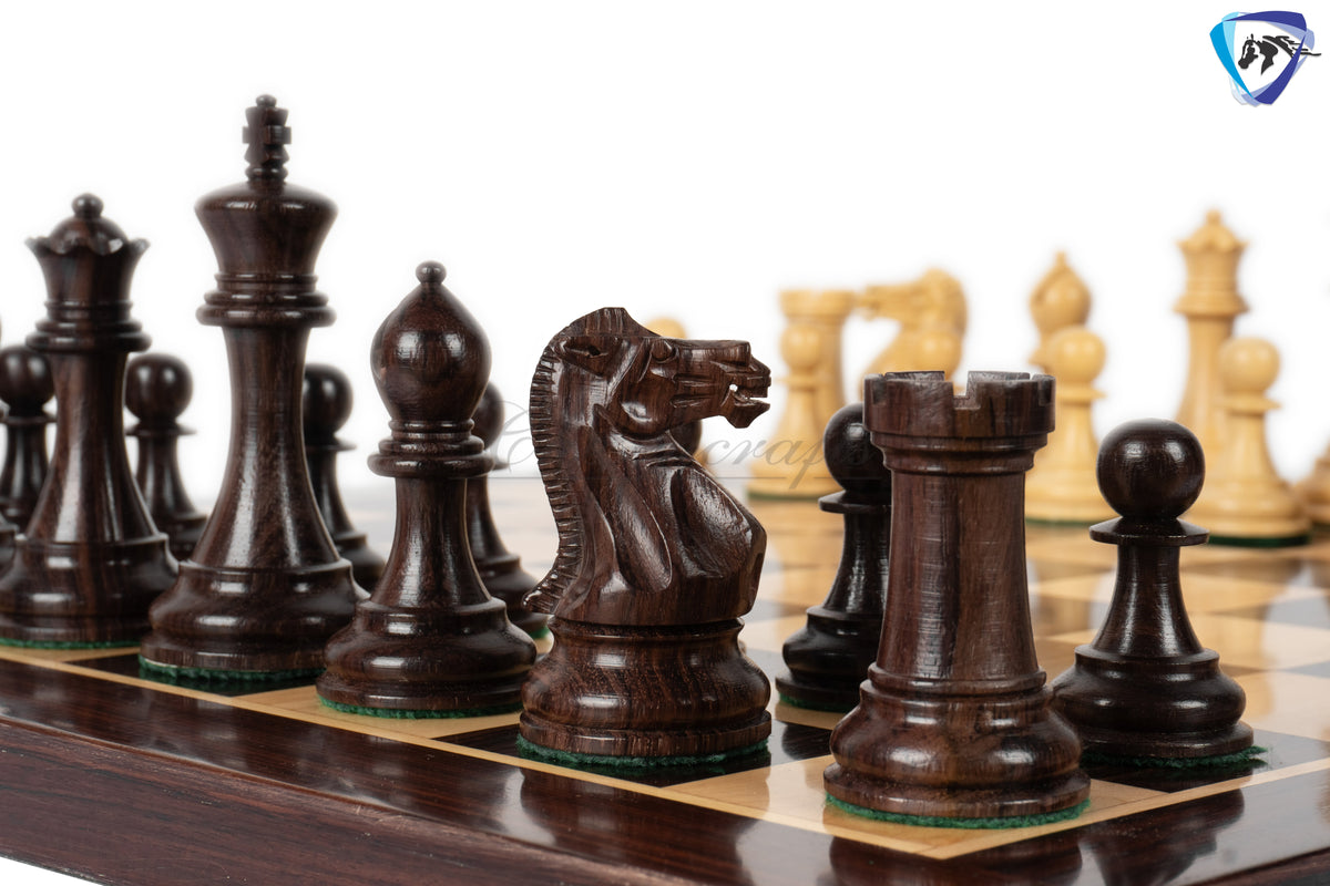 4.1" Staunton Chess Pieces Set Rosewood & Boxwood- ENGLISH CLUB SERIES  Weighted w/ 2 Extra queens- 4Q