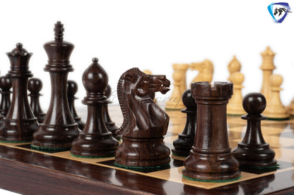4.1" Staunton Chess Pieces Set Rosewood & Boxwood- ENGLISH CLUB SERIES  Weighted w/ 2 Extra queens- 4Q