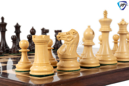 4.1" Staunton Chess Pieces Set Rosewood & Boxwood- ENGLISH CLUB SERIES  Weighted w/ 2 Extra queens- 4Q