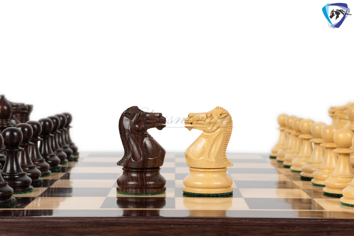 4.1" Staunton Chess Pieces Set Rosewood & Boxwood- ENGLISH CLUB SERIES  Weighted w/ 2 Extra queens- 4Q