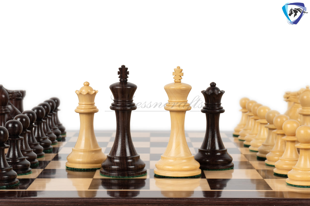 4.1" Staunton Chess Pieces Set Rosewood & Boxwood- ENGLISH CLUB SERIES  Weighted w/ 2 Extra queens- 4Q