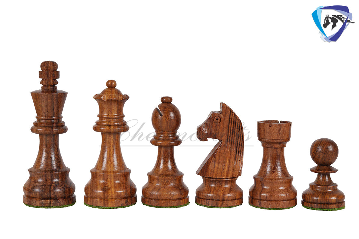 King: 3" & 3.75" Tournament Golden Rose wood chess pieces set German knight + Sheesham wood storage box