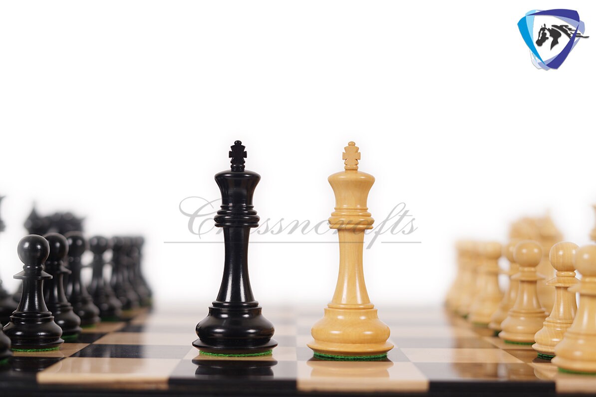 4.2" Luxury Staunton Chess Pieces Set in Ebonywood(natural black) & Boxwood- MAYFAIR Triple Weighted w/ 2 Extra queens- 4Q