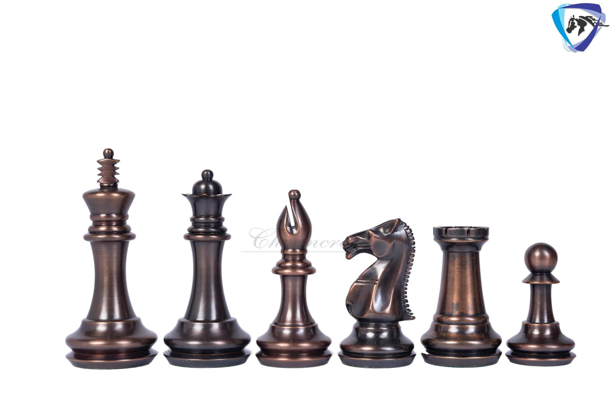 1849 Brass Staunton chess pieces set King: 4" MATTE STEEL-ANTIQUE finish+ 21" Ebony wood chess board(55mm) + Leather Storage box