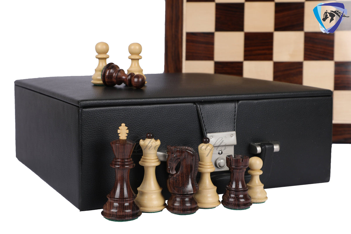 COMBO of 3.9" Russian Zagreb Chess Pieces Set in Rosewood & Boxwood Weighted 4Q + 19" Rosewood Chess Board SQ: 51mm+ Leatherette Storage Box