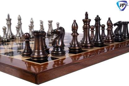 1849 Brass Staunton chess pieces set King: 4" MATTE STEEL-ANTIQUE finish+ 21" Ebony wood chess board(55mm) + Leather Storage box