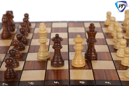 12" Folding wooden chess Magnetic Travel Chess Bord set with Extra Queens-Notations with storage bag | Antique look | BLACKFRIDAY SALE