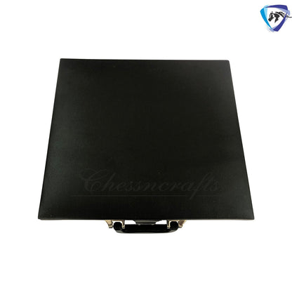 Leatherette Coffer Storage box for Chess Pieces of king Height: 4.0" to 4.5"- 2 Trays, Velvet lining & Lock w/ handle.