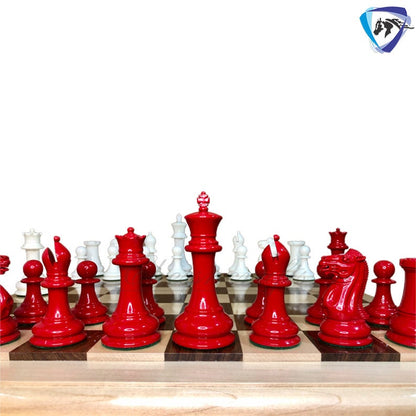 COMBO of 1849 Reproduced Staunton chess pieces set King 4.5" Boxwood RED & WHITE Painted  with 21" Rosewood Chess Board Exclusive design.
