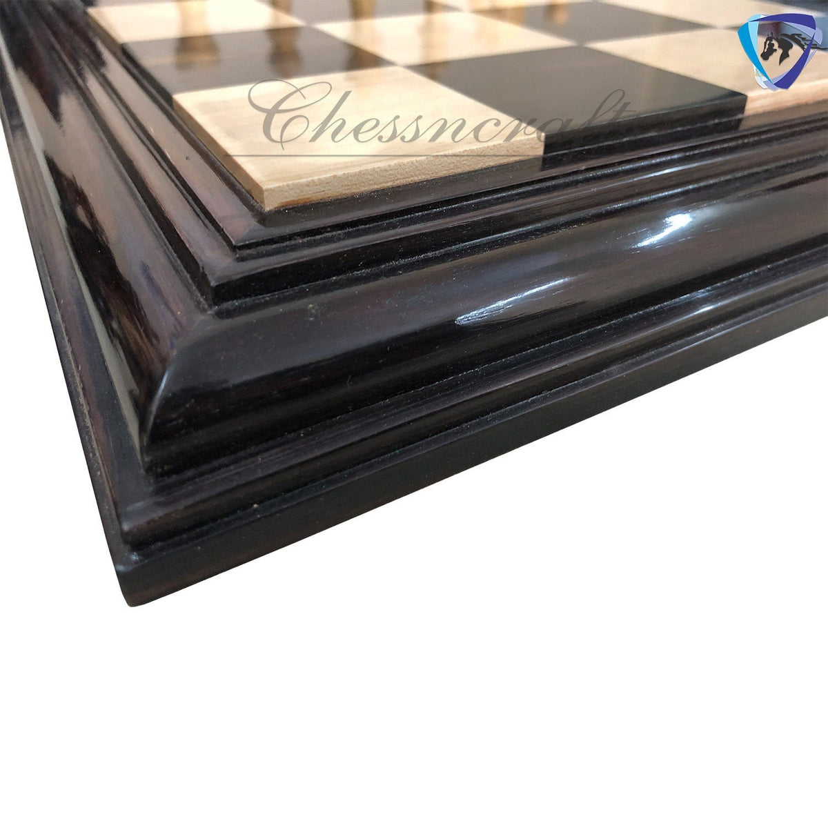 21" & 23" Ebony wood chess board STEPS BORDER ELEVATED Super fine smooth polish. Exclusive unique grain ebony wood