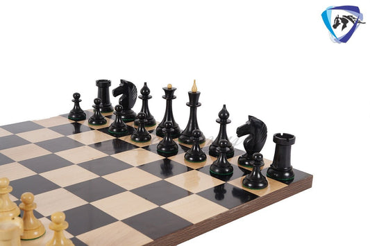 COMBO of 1950 Soviet(Russian) Latvian Chess Pieces Set in Ebonised boxwood With 60mm(19") Ebonywood Borderless Chess board