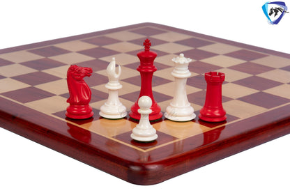 3.75" Camel Bone Staunton chess Pieces set- 1849 reproduced Cooke in Red & white color + 21" Bud rosewood chess board + Leather Storage Box