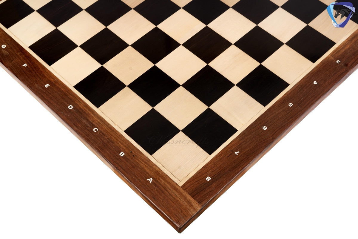 23" Ebony wood Chess board with Golden Rosewood Border & notations - Handcrafted big size chess board inlaid squares 60mm