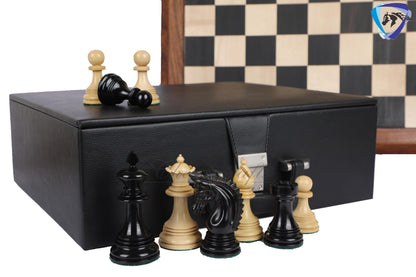 4.5" Luxury Staunton Chess pieces Set in  Ebony wood -PATTON series +21" Ebony wood Chess board(sq:55mm) + Leather Storage Box