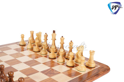 COMBO 3.75" Chess Pieces Set Soviet Grandmaster Supreme  Golden Rosewood & Boxwood + 19"(51mm) Golden Rosewood Chess Board - Chess Board Set
