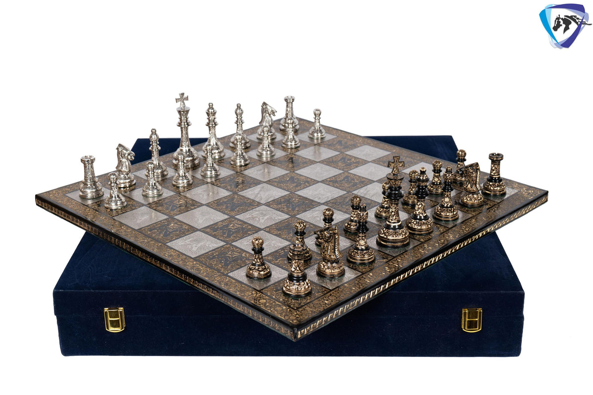 21" Giant Brass chess Board set Luxury Hand carving chess board & King: 4.75" Brass Chess Pieces set With storage Box- Big Size Metal Chess