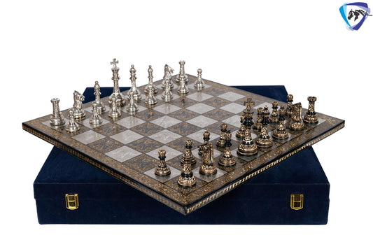 21" Giant Brass chess Board set Luxury Hand carving chess board & King: 4.75" Brass Chess Pieces set With storage Box- Big Size Metal Chess