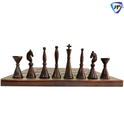 12" Brass Chess Board set- ART DECO TOWER Chess men with Hand Carved chess board + velvet storage box - Gift for Him- Chess Gift