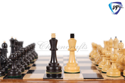 COMBO 3.75" Chess Pieces Set Soviet Grandmaster Supreme  Ebonised Boxwood + 16"(SQ:45mm) Ebonywood Chess Board - Chess Board Set