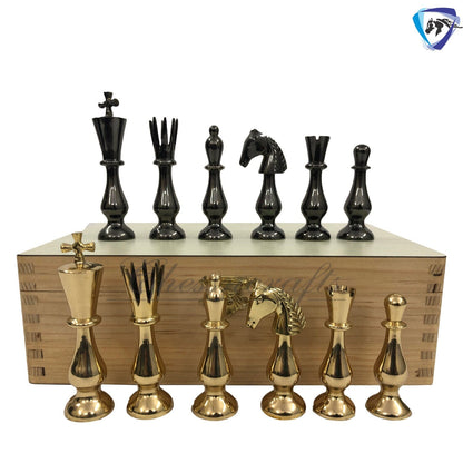 14" Brass Chess pieces set classical Sleek luxury Collector series King: 3.5" antique collector series with Rosewood Folding chess board.