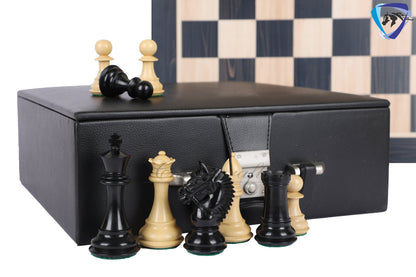 4.2" Ebonywood Staunton Chess Pieces Set - EXCALIBUR- Weighted + 21" Ebonywood look chess board + Leather storage box.