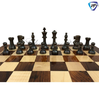 Brass Metal Staunton chess set & Rosewood chess board with storage 16"x16"- Glossy gold black chess men