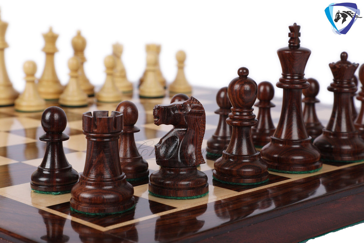 3.75" Fischer-Spassky Chess Pieces set in Dark Rosewood & Boxwood 1972 World Championship Chessmen - Weighted -2 Extra queens | chess gift|