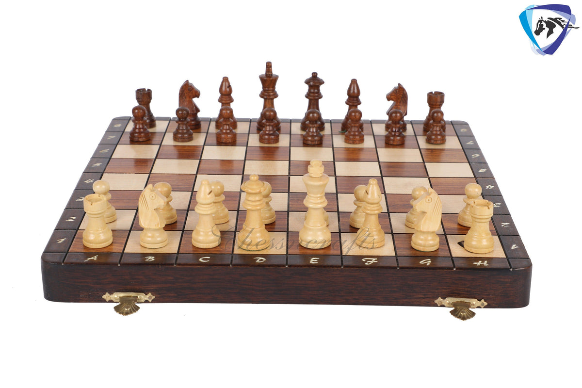 12" Folding wooden chess Magnetic Travel Chess Bord set with Extra Queens-Notations with storage bag | Antique look | BLACKFRIDAY SALE