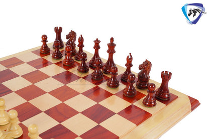 4" Staunton Bud Rosewood Chess pieces Set-Fierce Knight-Weighted-2 Extra queens- 21" Bud Rosewood Chess Board + Leather Storage Box COMBO