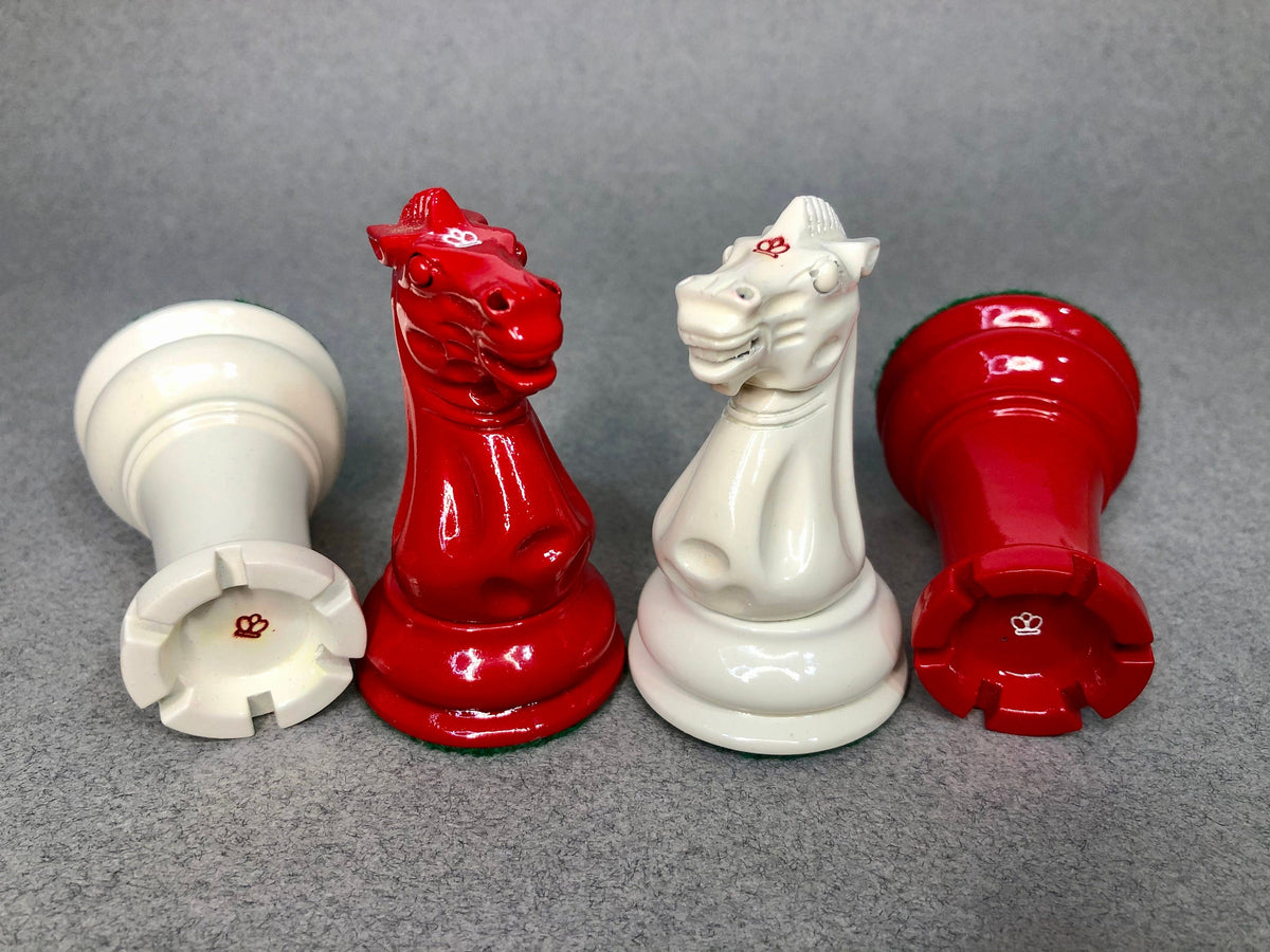 COMBO of 1849 Reproduced Staunton chess pieces set King 4.5" Boxwood RED & WHITE Painted  with 21" Rosewood Chess Board Exclusive design.