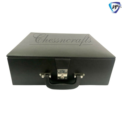4.2" Camel Bone Staunton chess Pieces set- 1849 Cooke design in Red, Green, Black & White color + Leather storage box combo