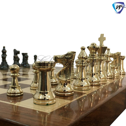 Staunton Brass Chess Pieces Set and 14" Folding Rosewood chess board with storage. Metal chess set handmade Chess for Gift, Birthday gift.