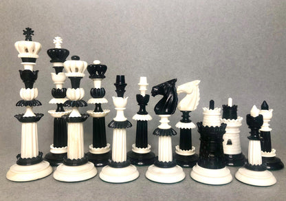 6" Camel bone chess pieces set Black & White Hand carved unique collector chess set- Intricate design with minute detailing.