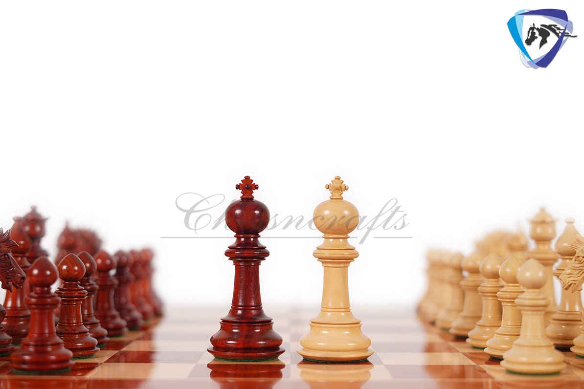4.5" Staunton Bud Rosewood Chess pieces Set- VICTORIA CROSS - Triple Weighted + 21" Bud Rosewood Chess Board  + Leatherette storage Box.