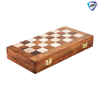 Solid Brass Chess pieces set French Silver copper King: 4.25" & Rose wood folding chess board-16" x 16" with chess pieces storage.