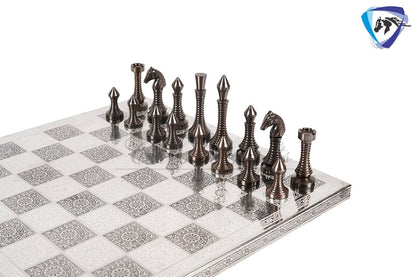 14" Solid Brass Metal CLASSICAL MEENAKARI Hand carved Chess set- Slim chess men Carving with velvet storage box - Brass chess board set