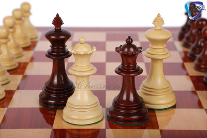 4.5" Staunton Chess Pieces set in Bud Rosewood- PATTON series + 21" Bud Rosewood Chess Board (SQ: 55mm) + Leather Storage box